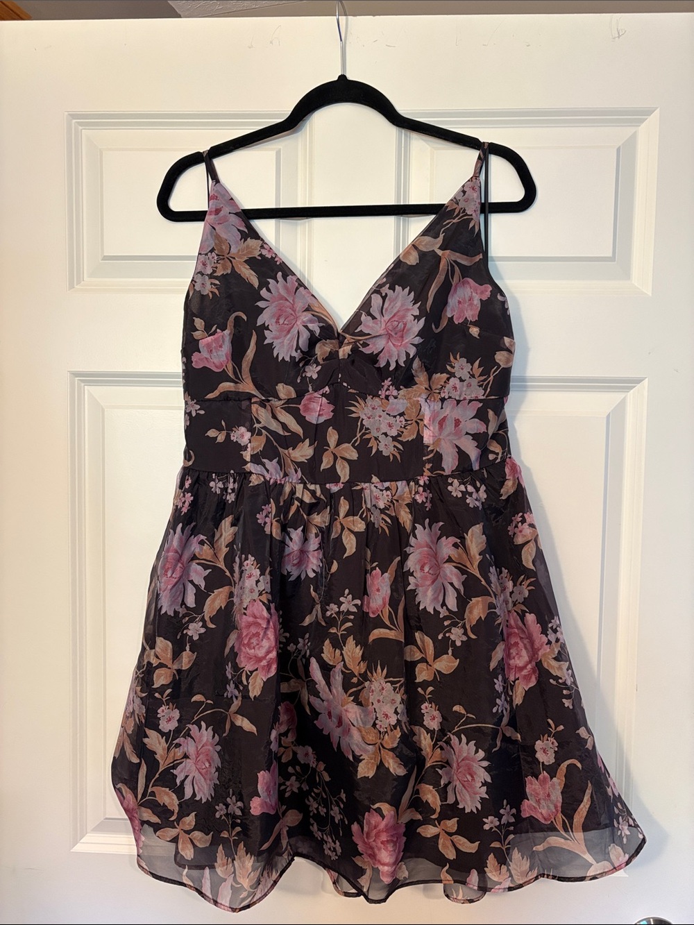 American Eagle Outfitters Black Floral Sundress with Pink and Tan Accents